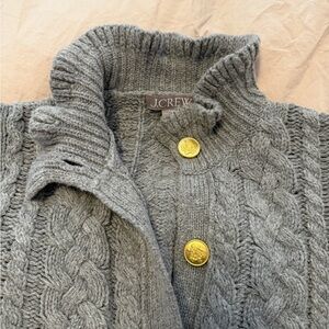J. Crew Gray Cable Knit ruffle neck cardigan size s great condition